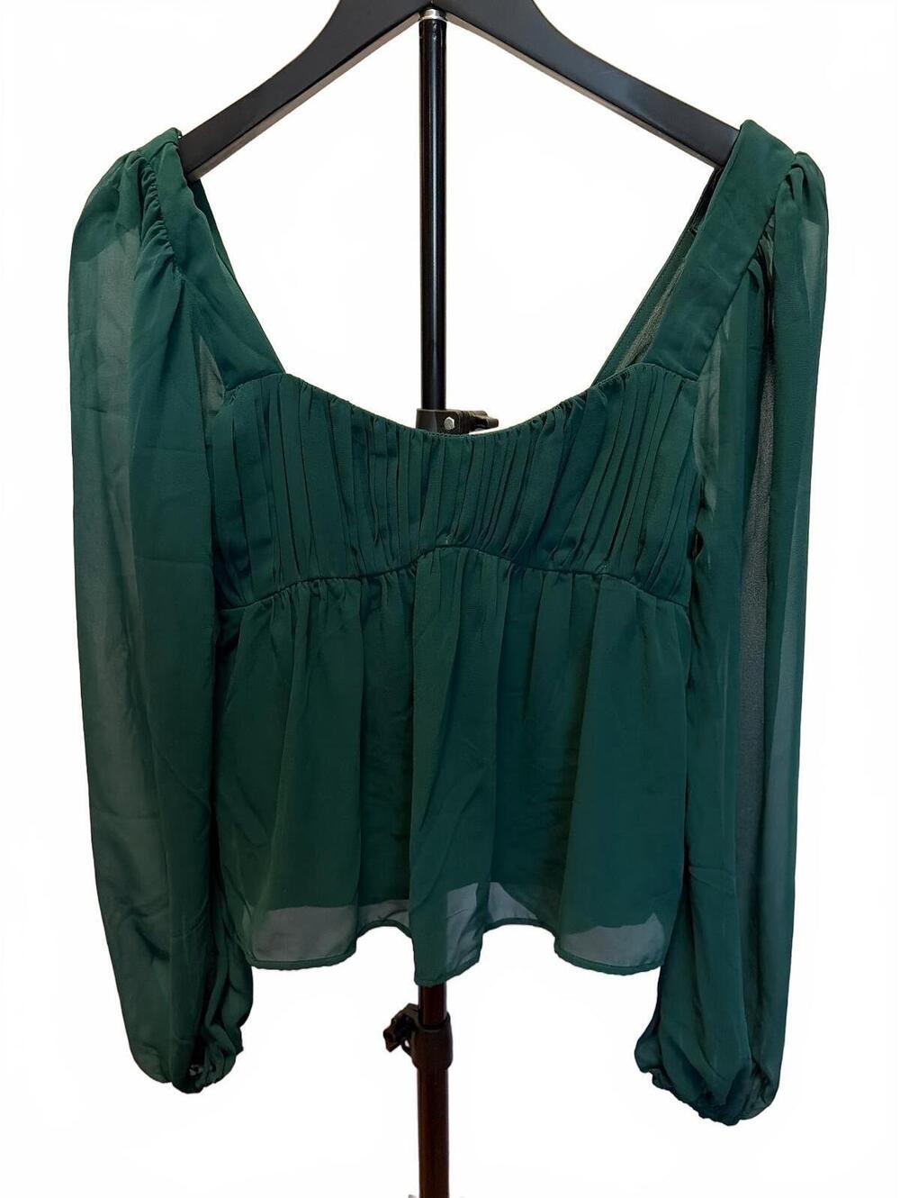 Abercrombie & Fitch Forest Green Babydoll Top XS NWT Fairycore Sheer Sleeve